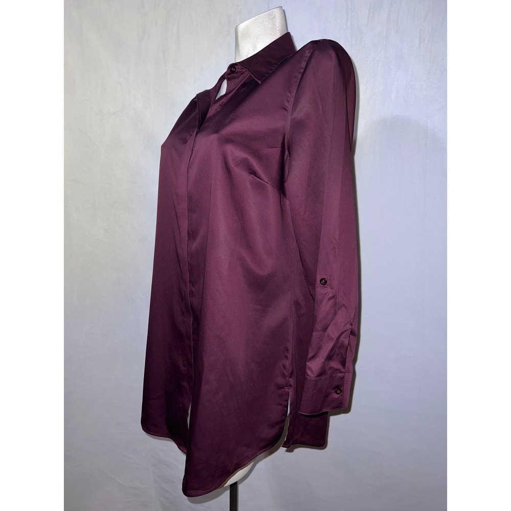 Chico's Plum Purple Sateen Roll Tab Long Sleeve Button Down Tunic Top Size (1) M - Picture 5 of 11